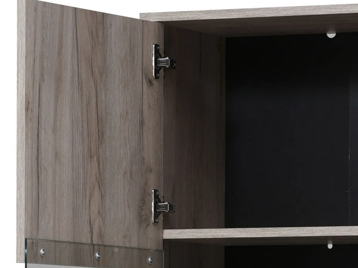 Vetrine > Dmora Vetrina Marrone Rovere Chiaro Nero 4 Ripiani Apertura Battente 53.5x33x191.5h cm, Un'anta - Raggiolo Nero, Marrone Rovere chiaro