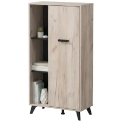 Vetrina Marrone Rovere Chiaro Nero 4 Ripiani Un'anta 67.5x33x130.5h cm, 6 Vani - Dolzago