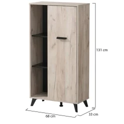 Vetrina Marrone Rovere Chiaro Nero 4 Ripiani Un'anta 67.5x33x130.5h cm, 6 Vani - Dolzago