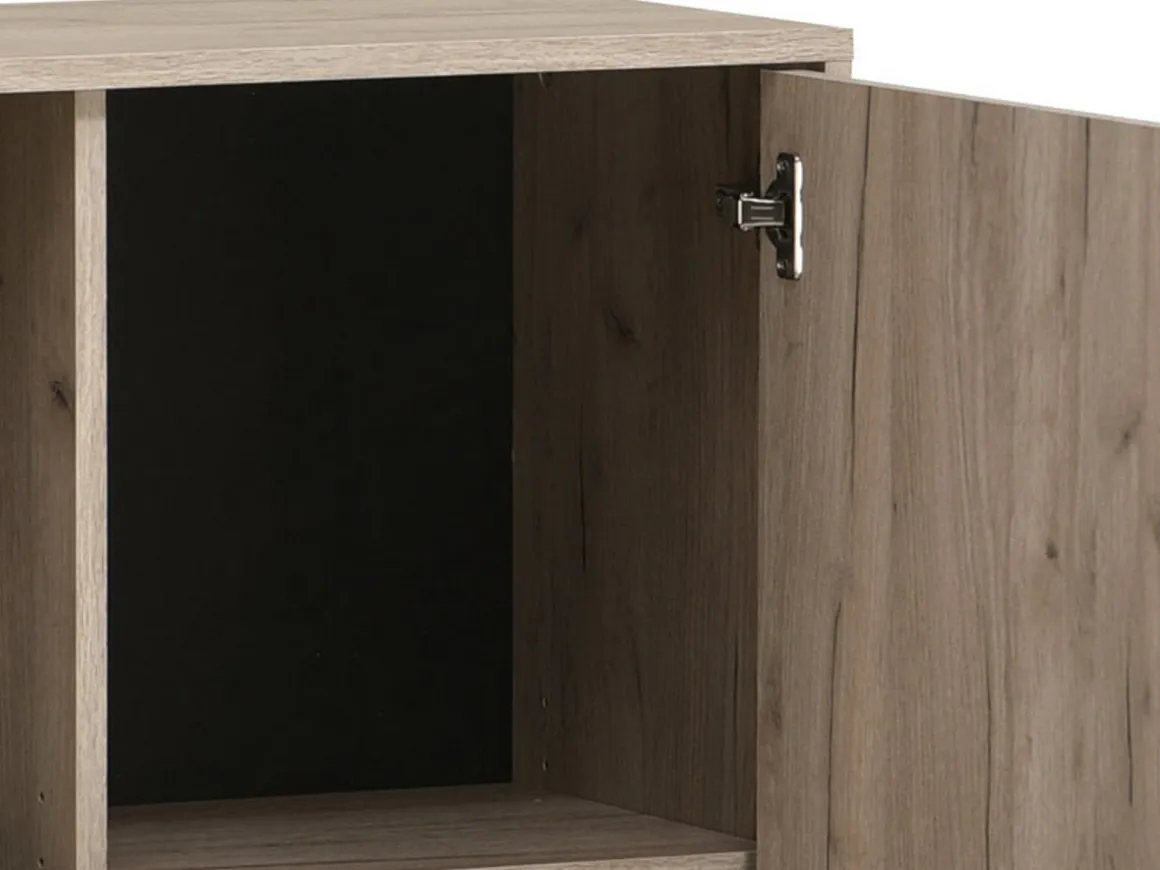 Vetrina Marrone Rovere Chiaro Nero 4 Ripiani Un'anta 67.5x33x130.5h cm, 6 Vani - Dolzago
