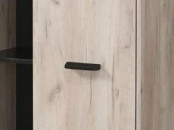 Vetrina Marrone Rovere Chiaro Nero 4 Ripiani Un'anta 67.5x33x130.5h cm, 6 Vani - Dolzago
