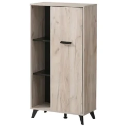 Vetrina Marrone Rovere Chiaro Nero 4 Ripiani Un'anta 67.5x33x130.5h cm, 6 Vani - Dolzago