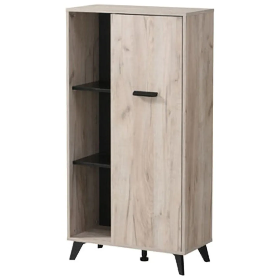 Vetrina Marrone Rovere Chiaro Nero 4 Ripiani Un'anta 67.5x33x130.5h cm, 6 Vani - Dolzago