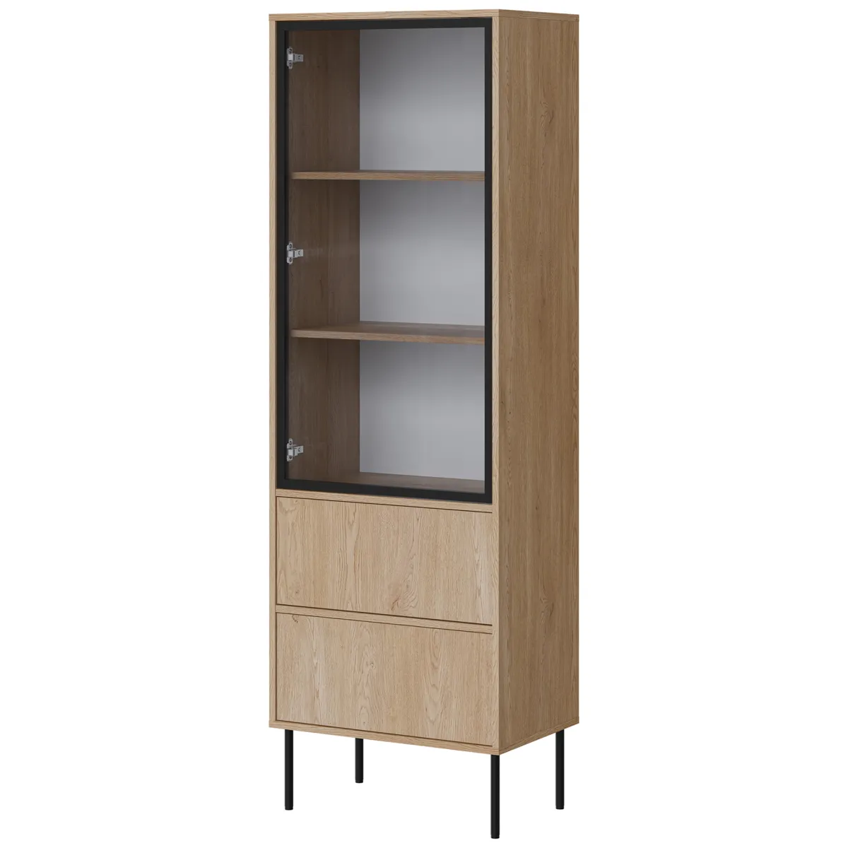 Vetrine > Dmora Vetrina Marrone Rovere Nero 2 Ripiani 2 Cassetti 60x40x185h cm, Un'anta - Zanica Nero, Marrone Rovere
