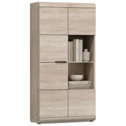 Vetrine > Dmora Vetrina Marrone Rovere Nero 8 Ripiani 2 Ante 80x37x194h cm, con led Angoli Arrotondati - Ladara Nero, Marrone Rovere