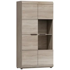 Vetrine > Dmora Vetrina Marrone Rovere Nero 8 Ripiani 2 Ante 80x37x194h cm, con led Angoli Arrotondati - Ladara Nero, Marrone Rovere
