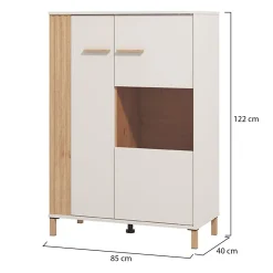 Vetrina Marrone Rovere Nodi Beige 4 Ripiani Apertura Battente 85x40x122h cm, 2 Ante - Orune