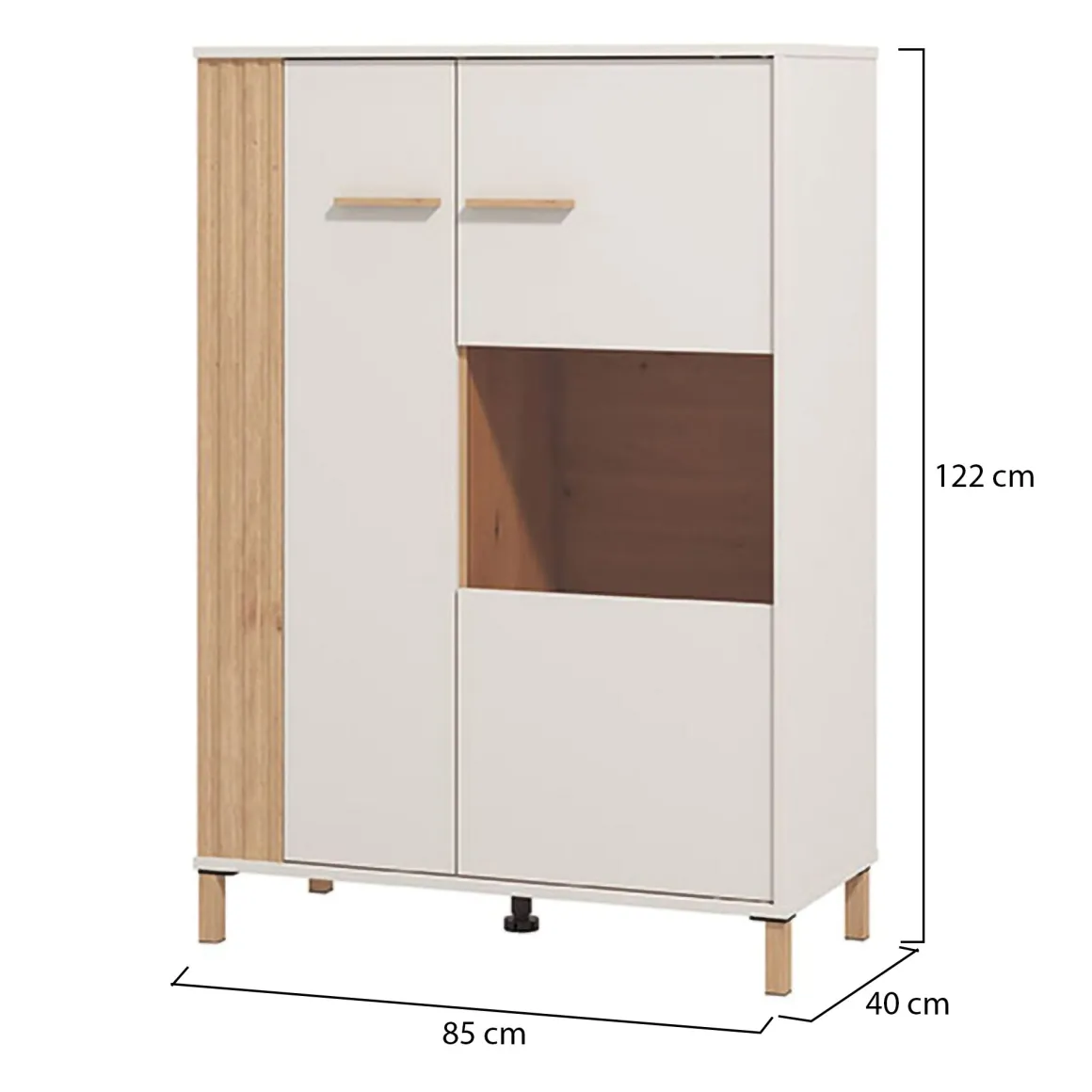 Vetrina Marrone Rovere Nodi Beige 4 Ripiani Apertura Battente 85x40x122h cm, 2 Ante - Orune