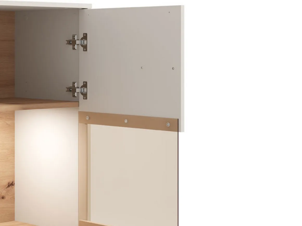 Vetrina Marrone Rovere Nodi Beige 4 Ripiani Apertura Battente 85x40x122h cm, 2 Ante - Orune