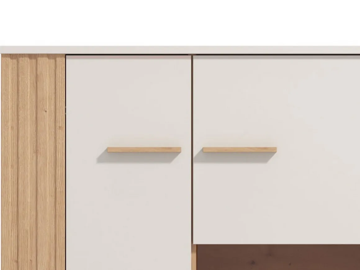 Vetrina Marrone Rovere Nodi Beige 4 Ripiani Apertura Battente 85x40x122h cm, 2 Ante - Orune