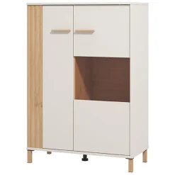 Vetrina Marrone Rovere Nodi Beige 4 Ripiani Apertura Battente 85x40x122h cm, 2 Ante - Orune