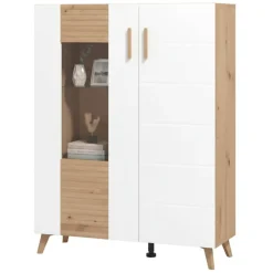 Vetrine > Dmora Vetrina Marrone Rovere Nodi Bianco un Ripiano Apertura Battente 58x35x202.5h cm, Un'anta - Camastra Bianco, Marrone Rovere Nodi
