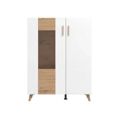 Vetrina Marrone Rovere Nodi Bianco 4 Ripiani Apertura Battente 96x35x125.5h cm, 2 Ante - Cetona