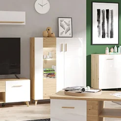 Vetrina Marrone Rovere Nodi Bianco 4 Ripiani Apertura Battente 96x35x125.5h cm, 2 Ante - Cetona