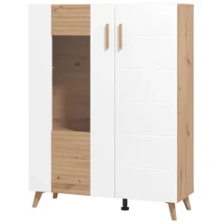 Vetrina Marrone Rovere Nodi Bianco 4 Ripiani Apertura Battente 96x35x125.5h cm, 2 Ante - Cetona