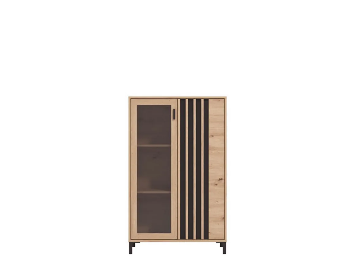 Vetrine > Dmora Vetrina Marrone Rovere Nodi Nero 4 Ripiani 2 Ante 55x40x193h cm, con Piedini, Anta e Ripiano Dettaglio Vetro - Ovodda Nero, Marrone Rovere Nodi