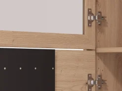 Vetrine > Dmora Vetrina Marrone Rovere Nodi Nero 4 Ripiani Apertura Battente 54.5x40x195h cm, 2 Ante - Sorisole Nero, Marrone Rovere Nodi