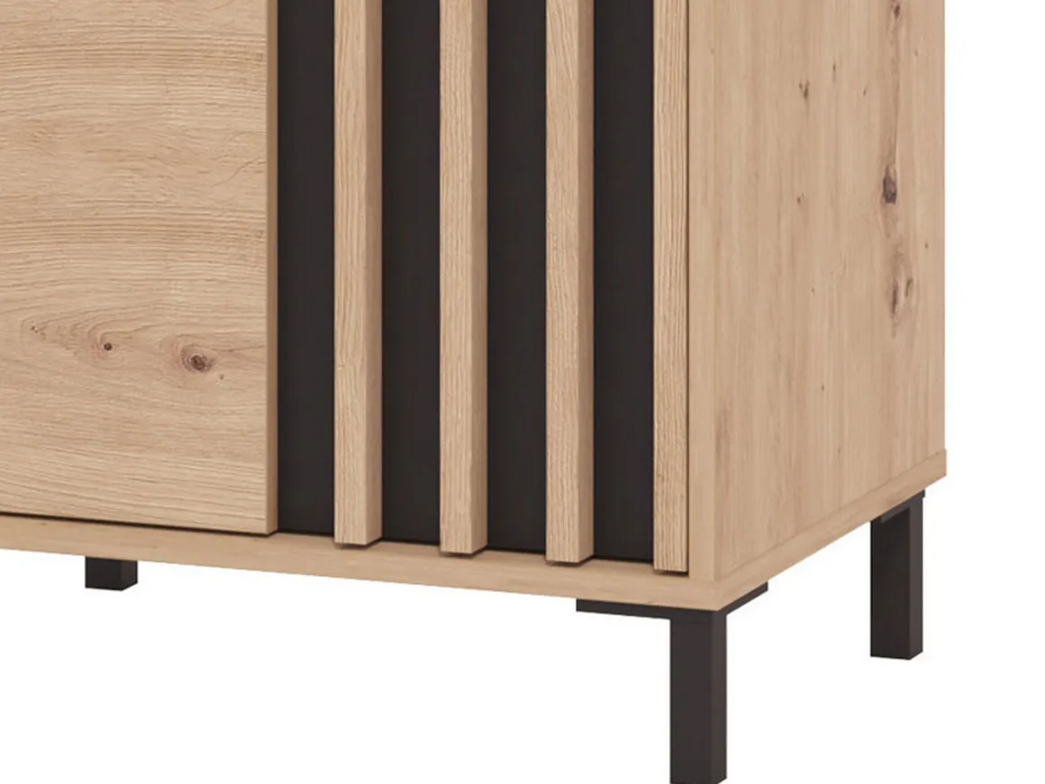 Vetrine > Dmora Vetrina Marrone Rovere Nodi Nero 4 Ripiani Apertura Battente 54.5x40x195h cm, 2 Ante - Sorisole Nero, Marrone Rovere Nodi