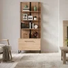 Vetrine > Dmora Vetrina Marrone Rovere Nodi Nero 4 Ripiani Un'anta 55x40x193h cm, con Piedini - Calto Nero, Marrone Rovere Nodi