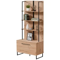 Vetrine > Dmora Vetrina Marrone Rovere Nodi Nero 4 Ripiani Un'anta 55x40x193h cm, con Piedini - Calto Nero, Marrone Rovere Nodi
