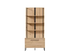 Vetrine > Dmora Vetrina Marrone Rovere Nodi Nero 4 Ripiani Un'anta 55x40x193h cm, con Piedini - Calto Nero, Marrone Rovere Nodi