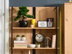 Vetrine > Dmora Vetrina Marrone Rovere Nodi Nero 4 Ripiani Un'anta 55x40x193h cm, con Piedini - Calto Nero, Marrone Rovere Nodi
