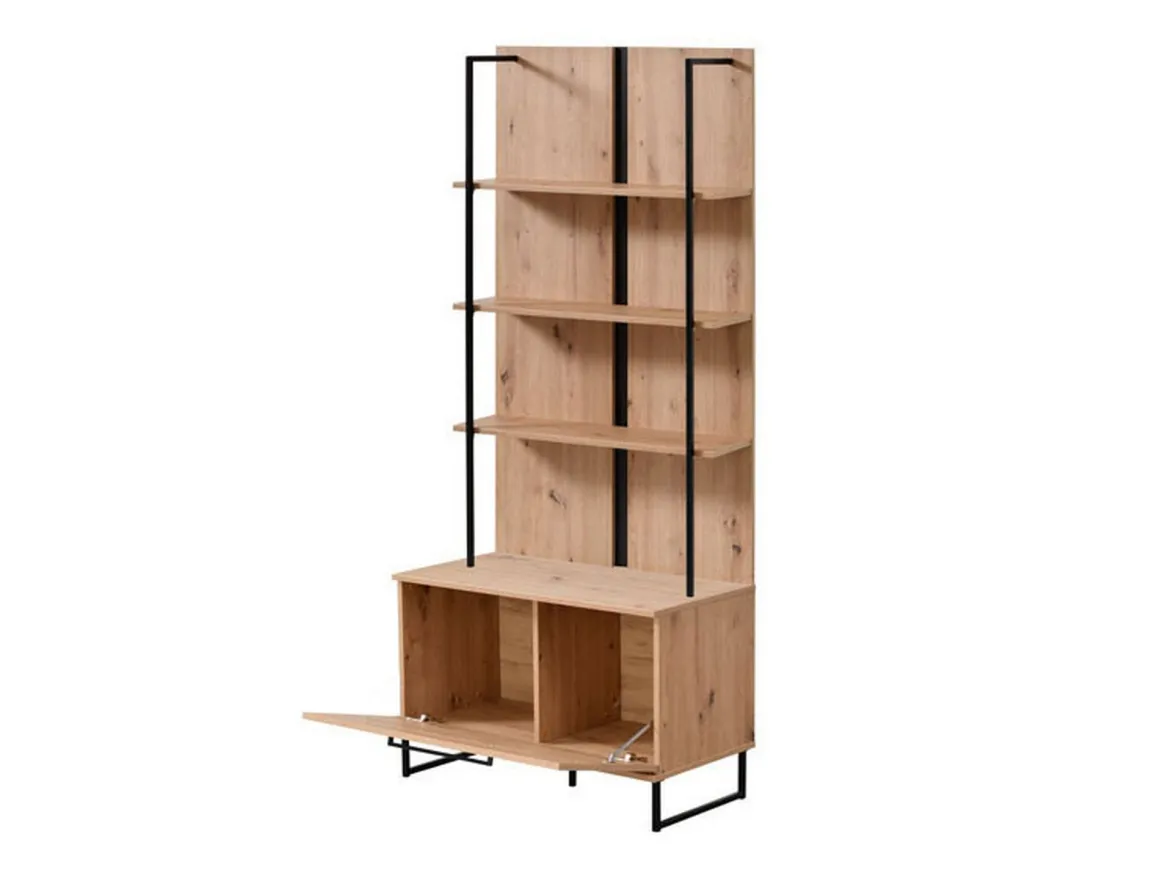 Vetrine > Dmora Vetrina Marrone Rovere Nodi Nero 4 Ripiani Un'anta 55x40x193h cm, con Piedini - Calto Nero, Marrone Rovere Nodi