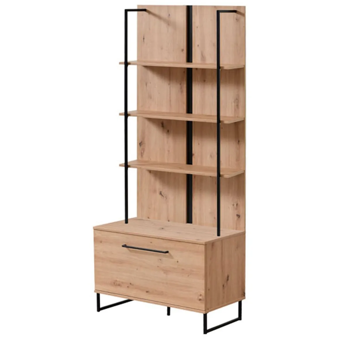 Vetrina Marrone Rovere Nodi Nero 4 Ripiani Un'anta 85x42x191.5h cm, 2 Vani - Gargnano