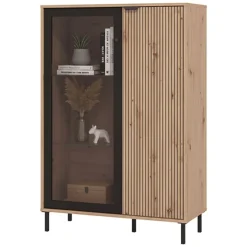 Vetrine > Dmora Vetrina Marrone Rovere Nodi Nero 6 Ripiani 2 Ante 90x40x149h cm, con Piedini - Lafasoli Nero, Marrone Rovere Nodi