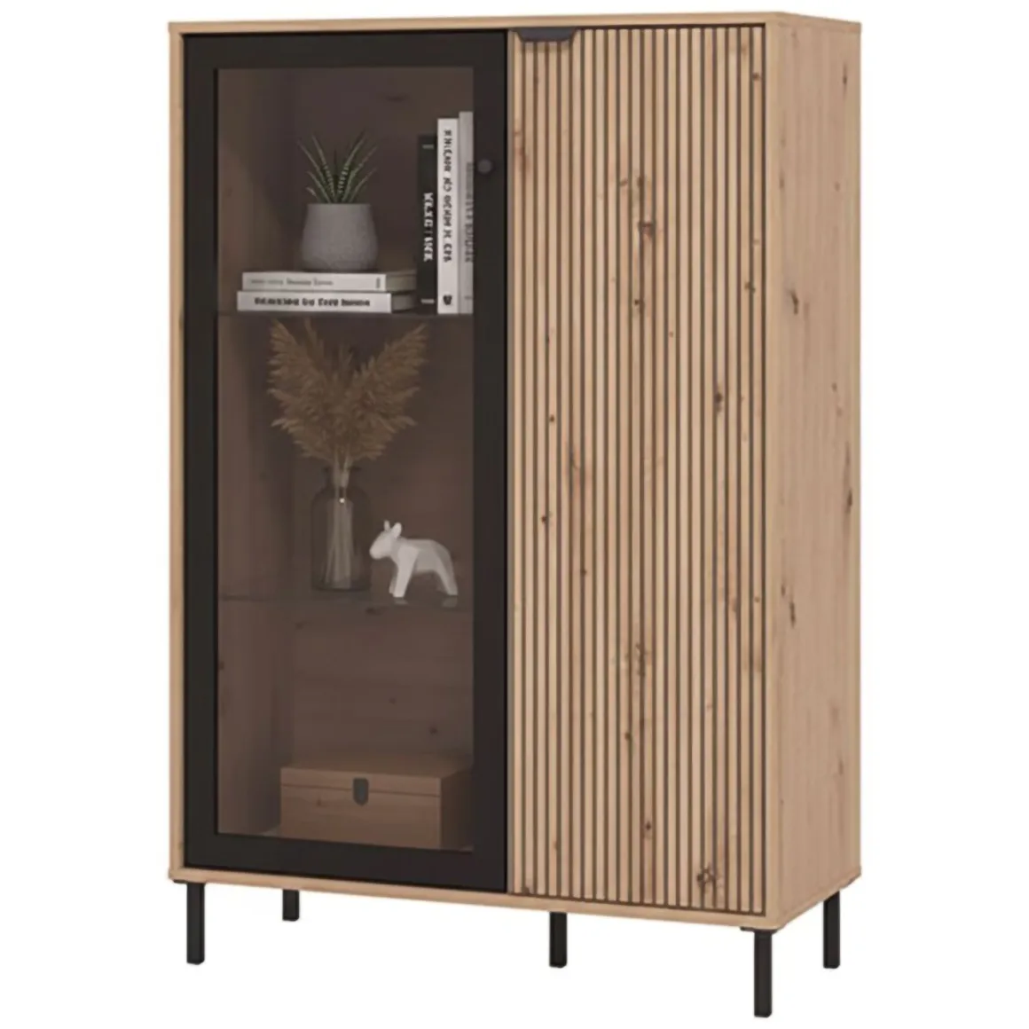 Vetrine > Dmora Vetrina Marrone Rovere Nodi Nero 6 Ripiani 2 Ante 90x40x149h cm, con Piedini - Lafasoli Nero, Marrone Rovere Nodi