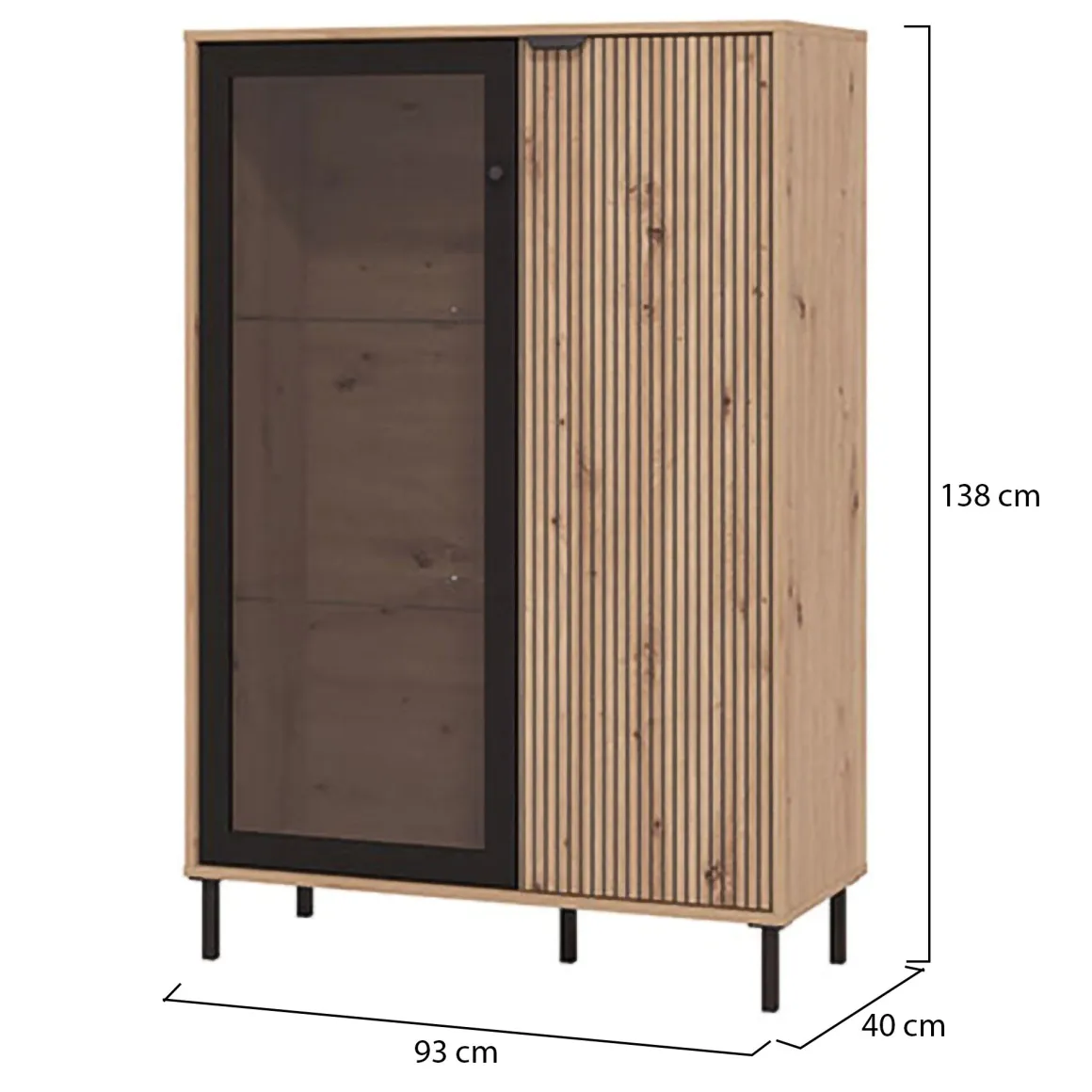 Vetrine > Dmora Vetrina Marrone Rovere Nodi Nero 6 Ripiani 2 Ante 90x40x149h cm, con Piedini - Lafasoli Nero, Marrone Rovere Nodi
