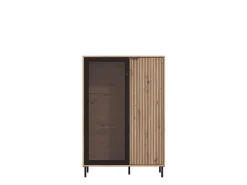 Vetrine > Dmora Vetrina Marrone Rovere Nodi Nero 6 Ripiani 2 Ante 90x40x149h cm, con Piedini - Lafasoli Nero, Marrone Rovere Nodi