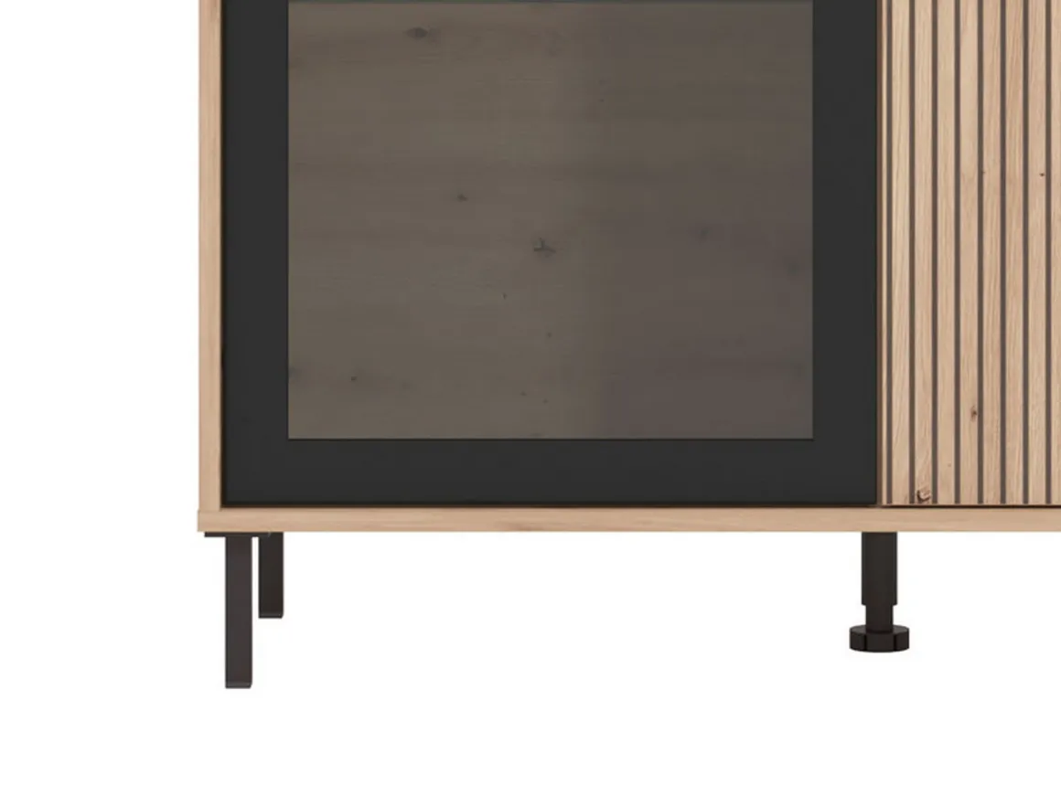 Vetrine > Dmora Vetrina Marrone Rovere Nodi Nero 6 Ripiani 2 Ante 90x40x149h cm, con Piedini - Lafasoli Nero, Marrone Rovere Nodi