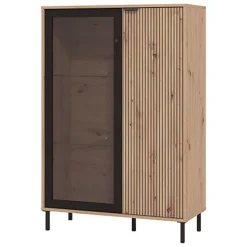 Vetrina Marrone Rovere Nodi Nero 5 Ripiani Apertura Battente 93x40x137.5h cm, 2 Ante - Elva