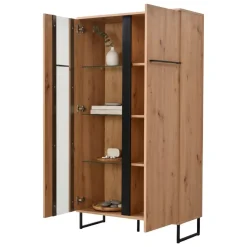 Vetrine > Dmora Vetrina Marrone Rovere Nodi Nero 8 Ripiani Apertura Battente 84.5x35x193.5h cm, 4 Ante - Gissi Nero, Marrone Rovere Nodi