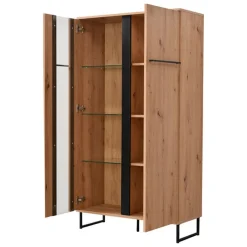 Vetrina Marrone Rovere Nodi Nero 6 Ripiani Apertura Battente 84.5x35x153.5h cm, 2 Ante - Mentana