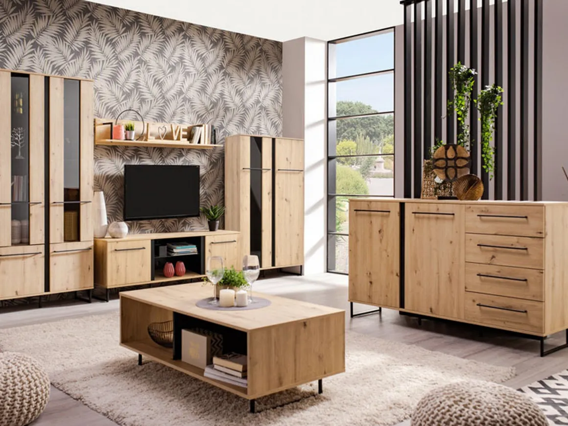 Vetrine > Dmora Vetrina Marrone Rovere Nodi Nero 8 Ripiani Apertura Battente 84.5x35x193.5h cm, 4 Ante - Gissi Nero, Marrone Rovere Nodi