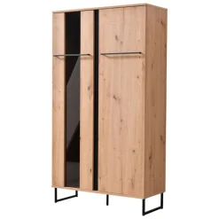 Vetrine > Dmora Vetrina Marrone Rovere Nodi Nero 8 Ripiani Apertura Battente 84.5x35x193.5h cm, 4 Ante - Gissi Nero, Marrone Rovere Nodi