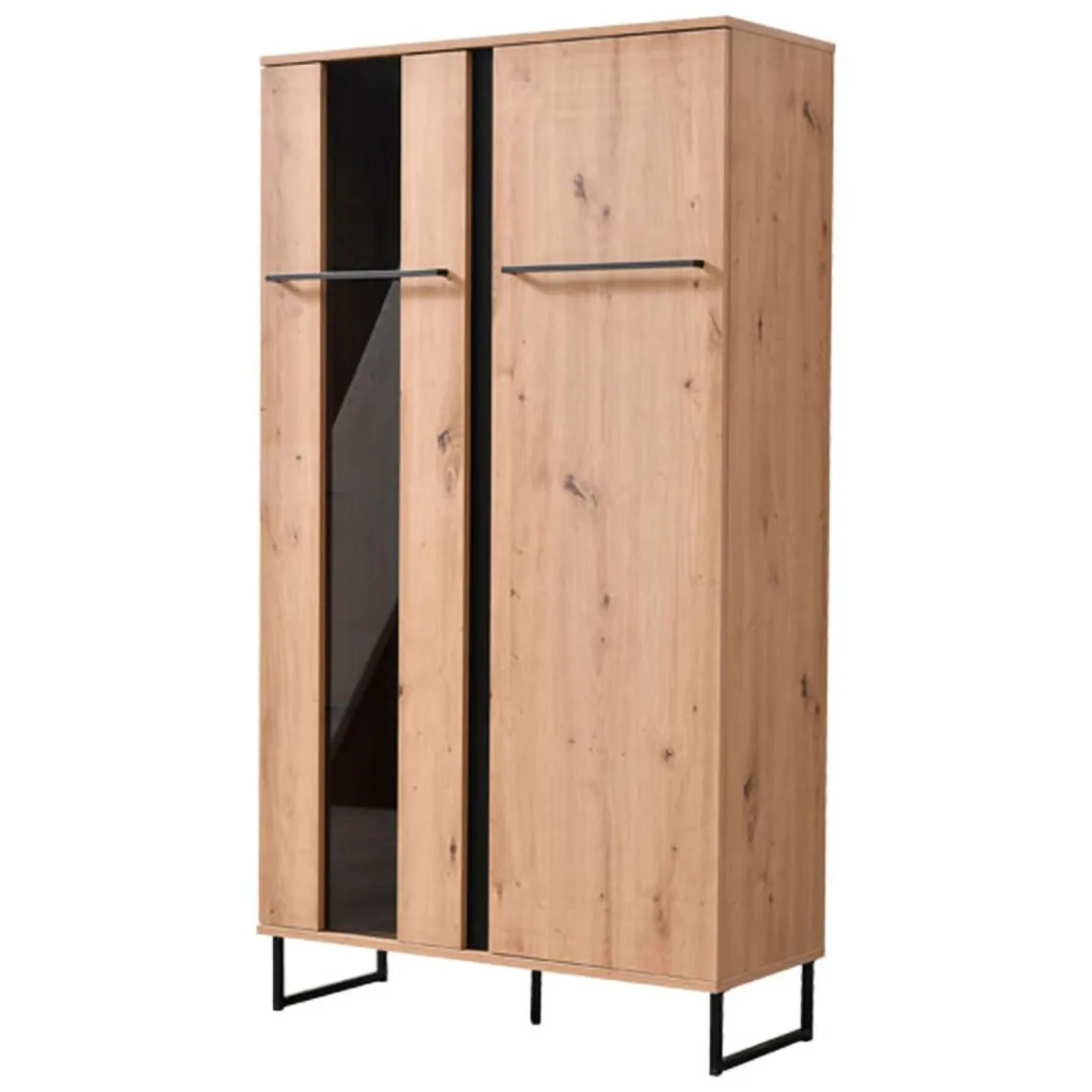 Vetrine > Dmora Vetrina Marrone Rovere Nodi Nero 8 Ripiani Apertura Battente 84.5x35x193.5h cm, 4 Ante - Gissi Nero, Marrone Rovere Nodi