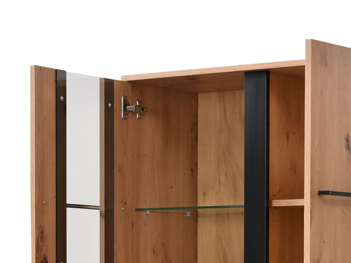 Vetrine > Dmora Vetrina Marrone Rovere Nodi Nero 8 Ripiani Apertura Battente 84.5x35x193.5h cm, 4 Ante - Gissi Nero, Marrone Rovere Nodi