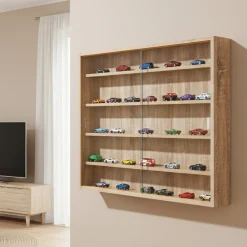 Vetrina Marrone Rovere 4 Ripiani 2 Ante 60x80x10h cm, 5 Vani - Gromo