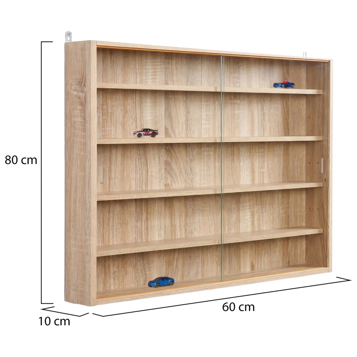 Vetrina Marrone Rovere 4 Ripiani 2 Ante 60x80x10h cm, 5 Vani - Gromo