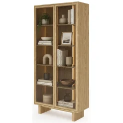 Vetrina Marrone Rovere Trasparente Rovere 4 Ripiani 2 Ante 94x38x195h cm, con led - Hasa