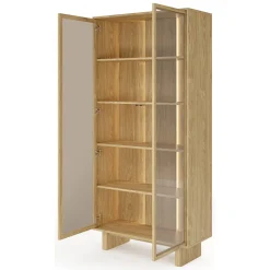 Vetrina Marrone Rovere Trasparente Rovere 4 Ripiani 2 Ante 94x38x195h cm, con led - Hasa