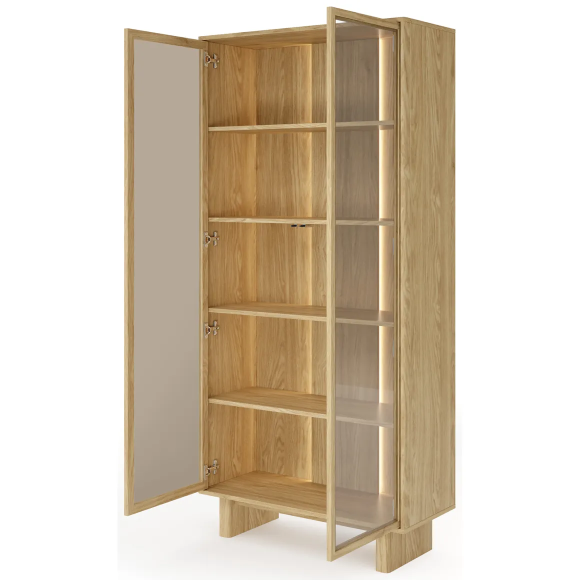Vetrina Marrone Rovere Trasparente Rovere 4 Ripiani 2 Ante 94x38x195h cm, con led - Hasa