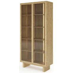 Vetrina Marrone Rovere Trasparente Rovere 4 Ripiani 2 Ante 94x38x195h cm, con led - Hasa