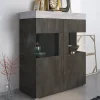 Vetrine > Dmora Vetrina Nero Antracite Grigio Cemento 2 Ripiani Cassetti 118x51x140h cm, 2 Ante - Cantiano Grigio Cemento, Nero Antracite