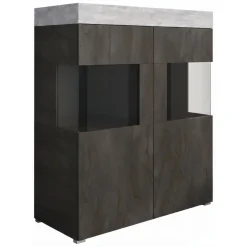Vetrine > Dmora Vetrina Nero Antracite Grigio Cemento 2 Ripiani Cassetti 118x51x140h cm, 2 Ante - Cantiano Grigio Cemento, Nero Antracite