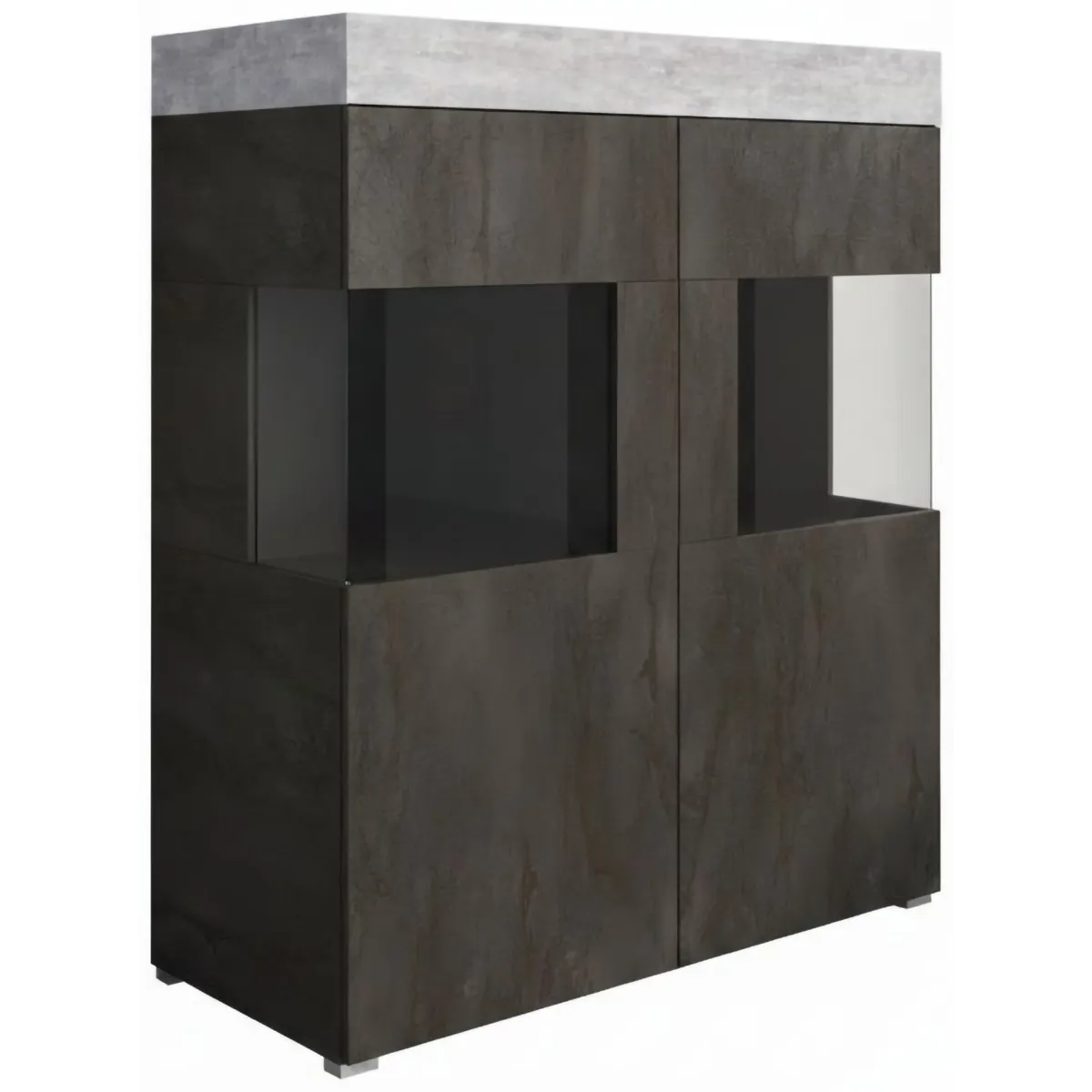 Vetrine > Dmora Vetrina Nero Antracite Grigio Cemento 2 Ripiani Cassetti 118x51x140h cm, 2 Ante - Cantiano Grigio Cemento, Nero Antracite