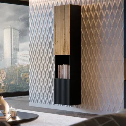 Vetrine > Dmora Vetrina Nero Antracite Marrone Rovere 4 Ripiani Un'anta 39.9x29.8x180h cm, Apertura Push Pull - Longano Marrone Rovere, Nero Antracite